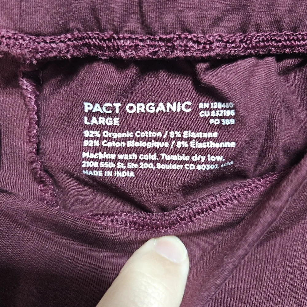 PACT Leggings Women's Maroon Organic Cotton Stretch Size Large Mid-Rise. - Picture 4 of 5